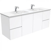 Fienza 1500mm Dolce Fingerpull Double Bowl Wall Hung Vanity - Gloss White